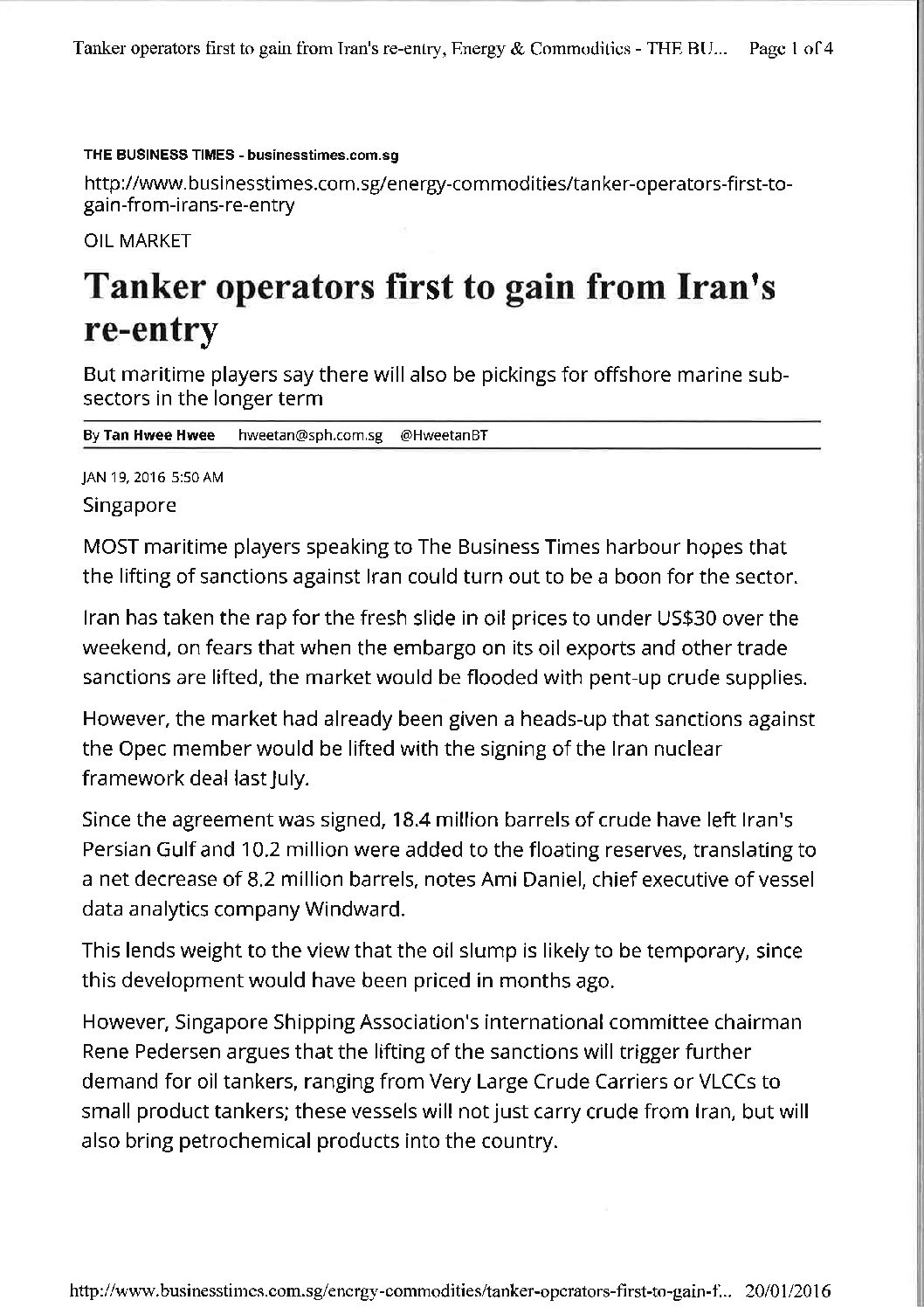 Singapore Business Times – January 2016